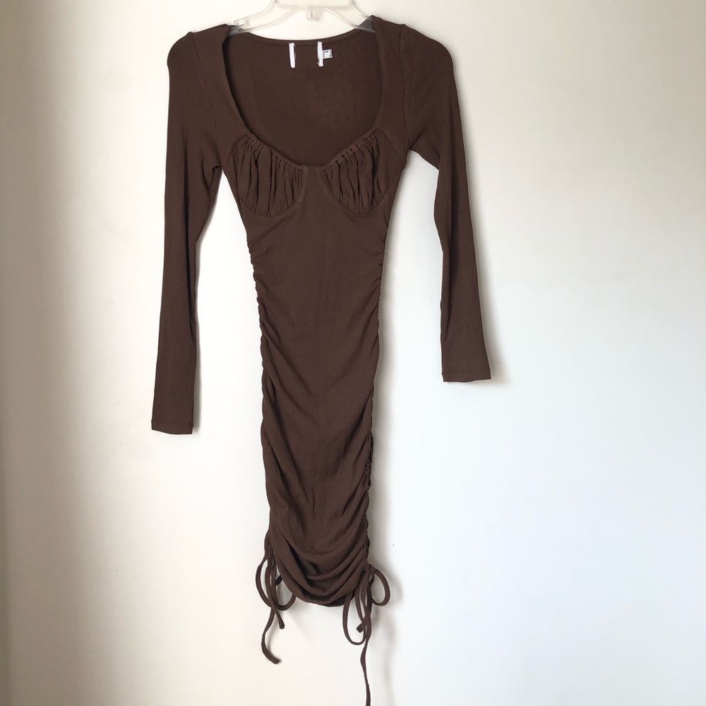 Princess Polly Neive Brown Long Sleeve Bodycon Ruched Mini Dress 0 - Picture 7 of 10